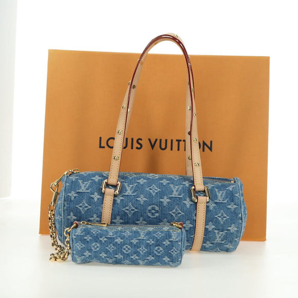 LOUIS VUITTON Monogram Denim Papillon MM Hand Bag Blue M46830 LV Auth 179081SM