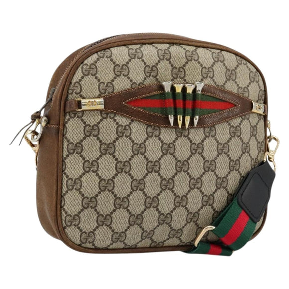 GUCCI GG Supreme Web Sherry Line Shoulder Bag PVC Beige Gold Red Auth 179084
