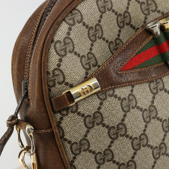 GUCCI GG Supreme Web Sherry Line Shoulder Bag PVC Beige Gold Red Auth 179084