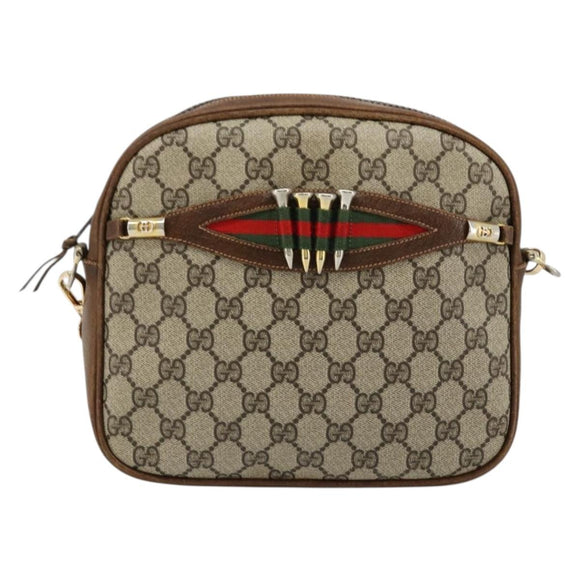 GUCCI GG Supreme Web Sherry Line Shoulder Bag PVC Beige Gold Red Auth 179084