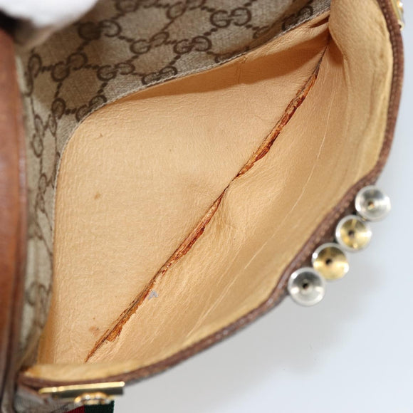 GUCCI GG Supreme Web Sherry Line Shoulder Bag PVC Beige Gold Red Auth 179084