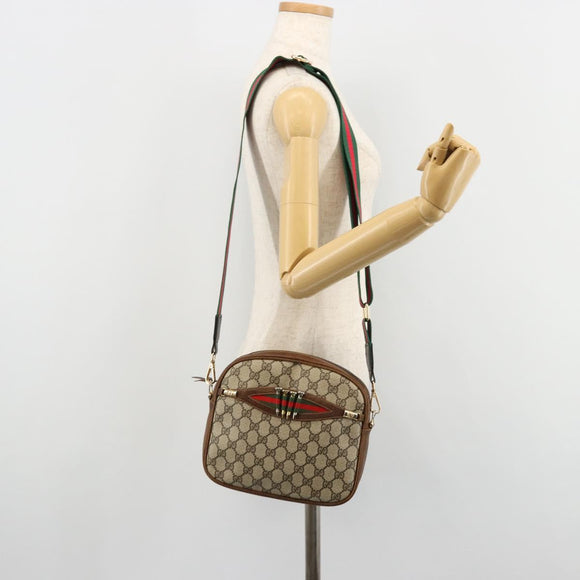 GUCCI GG Supreme Web Sherry Line Shoulder Bag PVC Beige Gold Red Auth 179084