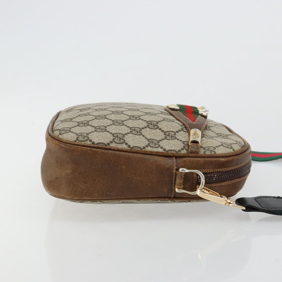 GUCCI GG Supreme Web Sherry Line Shoulder Bag PVC Beige Gold Red Auth 179084