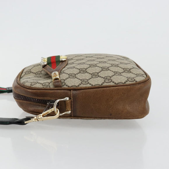 GUCCI GG Supreme Web Sherry Line Shoulder Bag PVC Beige Gold Red Auth 179084