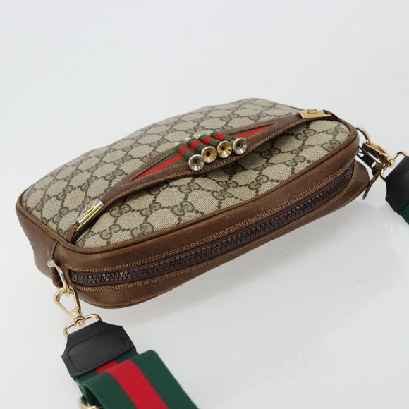 GUCCI GG Supreme Web Sherry Line Shoulder Bag PVC Beige Gold Red Auth 179084