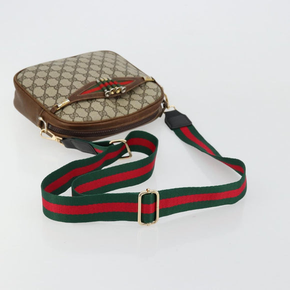 GUCCI GG Supreme Web Sherry Line Shoulder Bag PVC Beige Gold Red Auth 179084