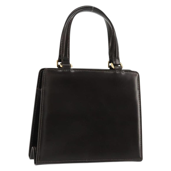 FENDI Hand Bag Leather Black Gold Auth 179086A