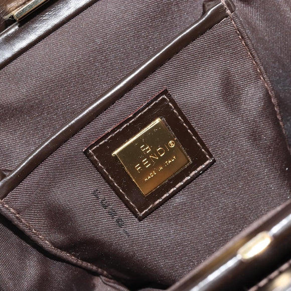 FENDI Hand Bag Leather Black Gold Auth 179086A