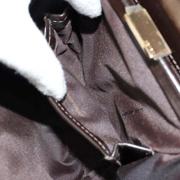 FENDI Hand Bag Leather Black Gold Auth 179086A