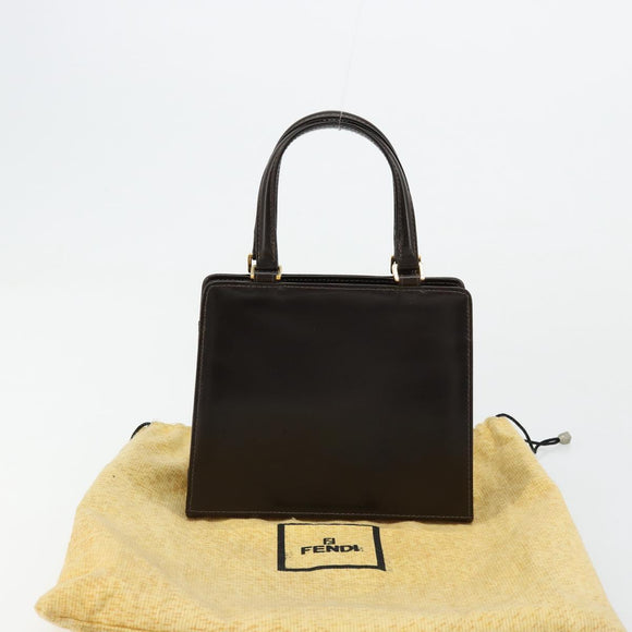 FENDI Hand Bag Leather Black Gold Auth 179086A