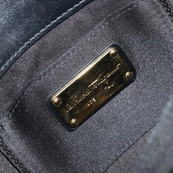 Salvatore Ferragamo Gancini Chain Shoulder Bag Satin Black Gold Auth 179087