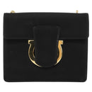 Salvatore Ferragamo Gancini Chain Shoulder Bag Satin Black Gold Auth 179087-13