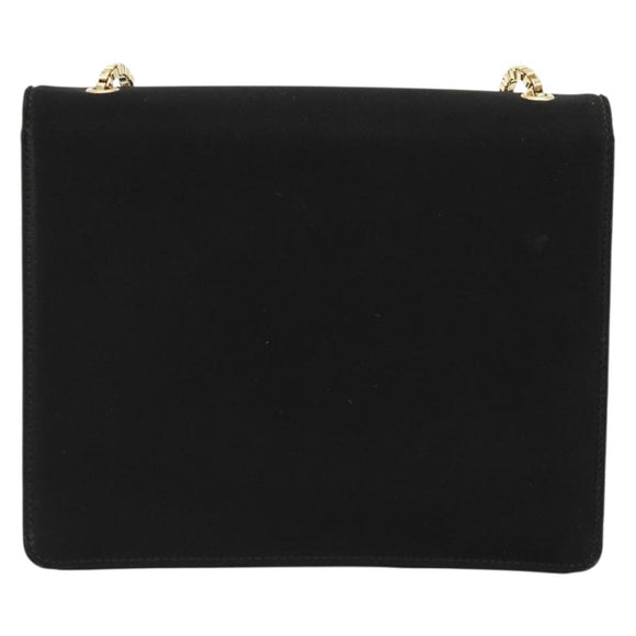 Salvatore Ferragamo Gancini Chain Shoulder Bag Satin Black Gold Auth 179087