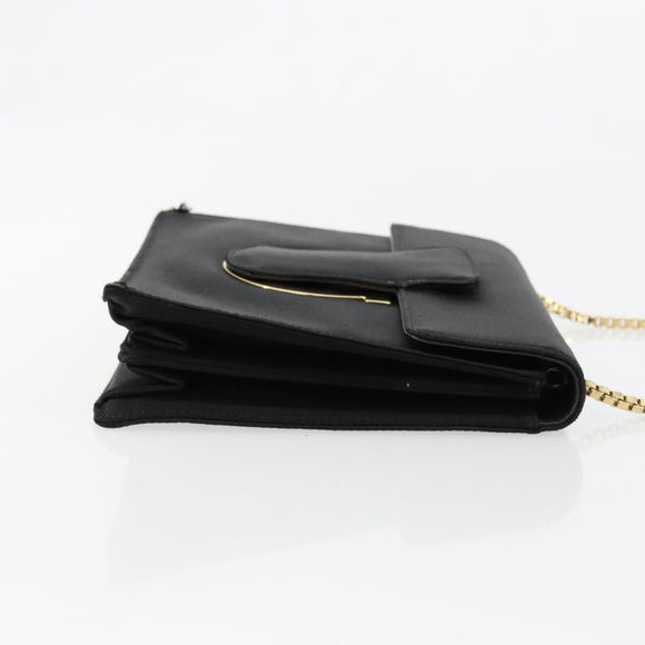Salvatore Ferragamo Gancini Chain Shoulder Bag Satin Black Gold Auth 179087
