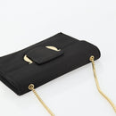 Salvatore Ferragamo Gancini Chain Shoulder Bag Satin Black Gold Auth 179087-6