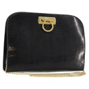 Salvatore Ferragamo Gancini Chain Bag Leather Embossed Black Gold Auth 179088A-1