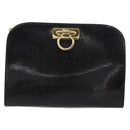 Salvatore Ferragamo Gancini Chain Bag Leather Embossed Black Gold Auth 179088A-2