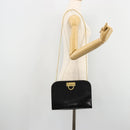Salvatore Ferragamo Gancini Chain Bag Leather Embossed Black Gold Auth 179088A-21