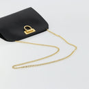 Salvatore Ferragamo Gancini Chain Bag Leather Embossed Black Gold Auth 179088A-7