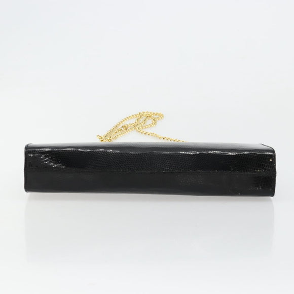 Salvatore Ferragamo Gancini Chain Bag Leather Embossed Black Gold Auth 179088A