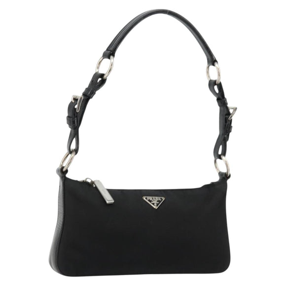 PRADA Shoulder Bag Nylon Black Silver Auth 179091A