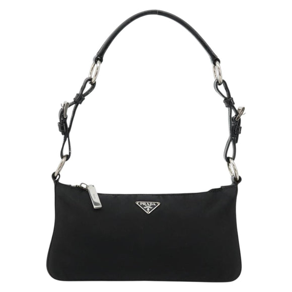 PRADA Shoulder Bag Nylon Black Silver Auth 179091A