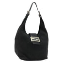 FENDI Mamma Baguette Shoulder Bag Nylon Black Silver Auth 179099-1