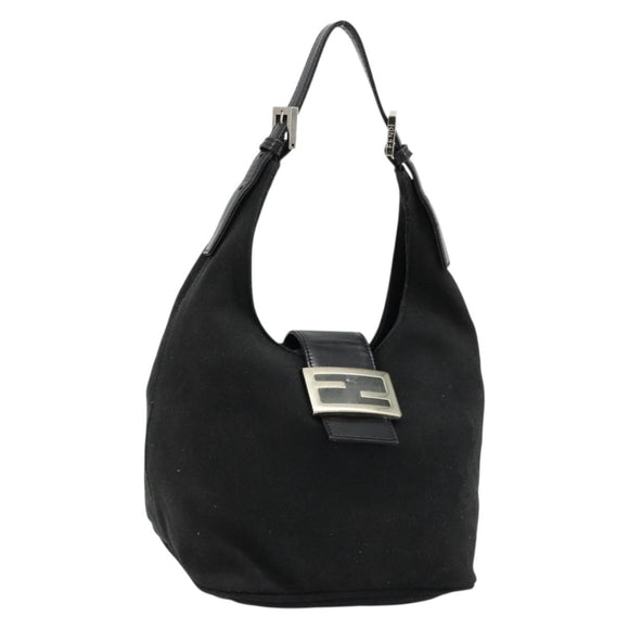 FENDI Mamma Baguette Shoulder Bag Nylon Black Silver Auth 179099
