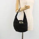 FENDI Mamma Baguette Shoulder Bag Nylon Black Silver Auth 179099-24