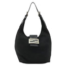FENDI Mamma Baguette Shoulder Bag Nylon Black Silver Auth 179099-13
