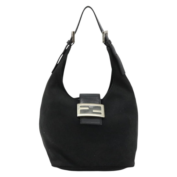 FENDI Mamma Baguette Shoulder Bag Nylon Black Silver Auth 179099