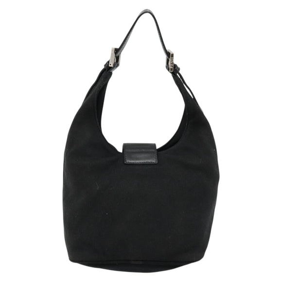 FENDI Mamma Baguette Shoulder Bag Nylon Black Silver Auth 179099