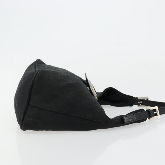 FENDI Mamma Baguette Shoulder Bag Nylon Black Silver Auth 179099