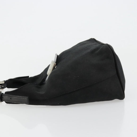 FENDI Mamma Baguette Shoulder Bag Nylon Black Silver Auth 179099