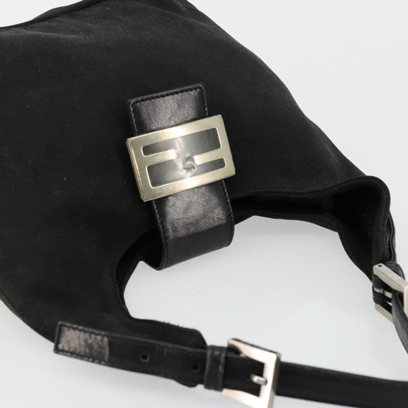 FENDI Mamma Baguette Shoulder Bag Nylon Black Silver Auth 179099