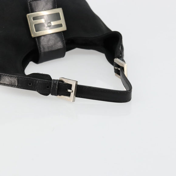 FENDI Mamma Baguette Shoulder Bag Nylon Black Silver Auth 179099