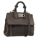 Salvatore Ferragamo Gancini Studio Hand Bag Suede 2way Gray Silver Auth 179102A-1