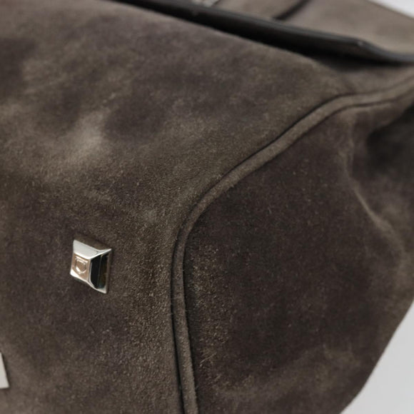 Salvatore Ferragamo Gancini Studio Hand Bag Suede 2way Gray Silver Auth 179102A