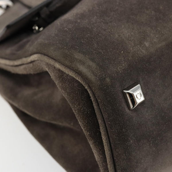 Salvatore Ferragamo Gancini Studio Hand Bag Suede 2way Gray Silver Auth 179102A