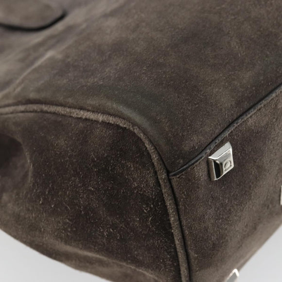 Salvatore Ferragamo Gancini Studio Hand Bag Suede 2way Gray Silver Auth 179102A
