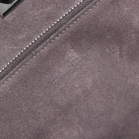 Salvatore Ferragamo Gancini Studio Hand Bag Suede 2way Gray Silver Auth 179102A