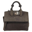 Salvatore Ferragamo Gancini Studio Hand Bag Suede 2way Gray Silver Auth 179102A-2