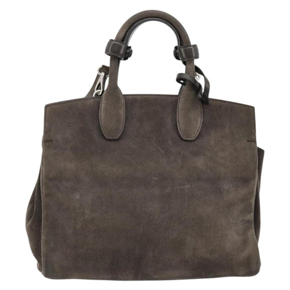 Salvatore Ferragamo Gancini Studio Hand Bag Suede 2way Gray Silver Auth 179102A