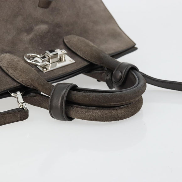 Salvatore Ferragamo Gancini Studio Hand Bag Suede 2way Gray Silver Auth 179102A