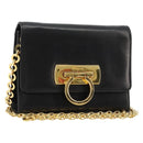 Salvatore Ferragamo Gancini Chain Shoulder Bag Leather Black Gold Auth 179103-1