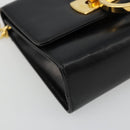 Salvatore Ferragamo Gancini Chain Shoulder Bag Leather Black Gold Auth 179103-14