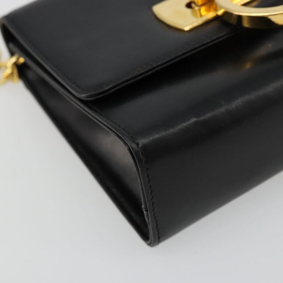 Salvatore Ferragamo Gancini Chain Shoulder Bag Leather Black Gold Auth 179103