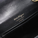 Salvatore Ferragamo Gancini Chain Shoulder Bag Leather Black Gold Auth 179103-12