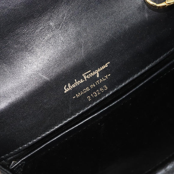 Salvatore Ferragamo Gancini Chain Shoulder Bag Leather Black Gold Auth 179103