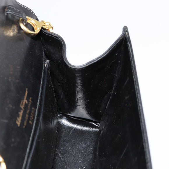 Salvatore Ferragamo Gancini Chain Shoulder Bag Leather Black Gold Auth 179103